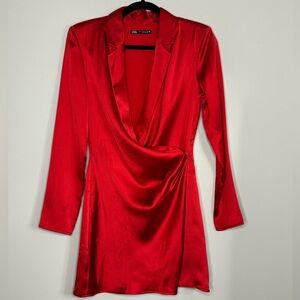 ZARA Satin Mini Dress Blazer | Red | XS | Worn Once